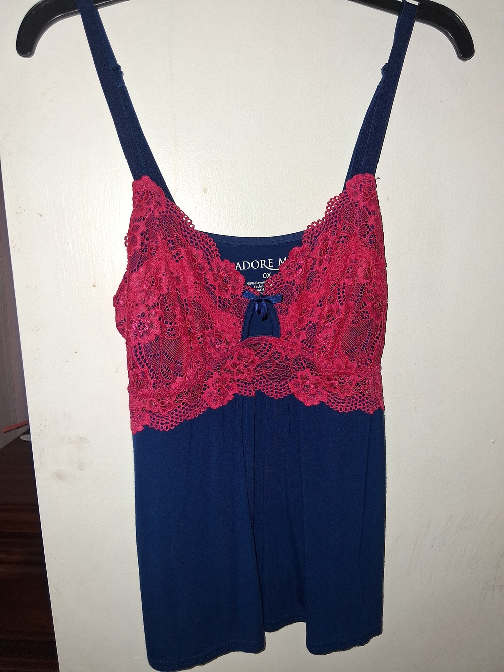 Adore Me Navy Camisole with Pink Floral Lace Bodice